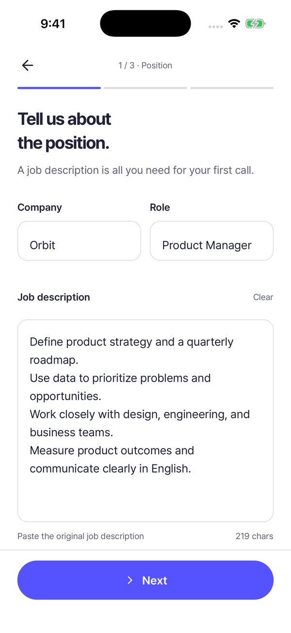 Entering the company, role, and job description