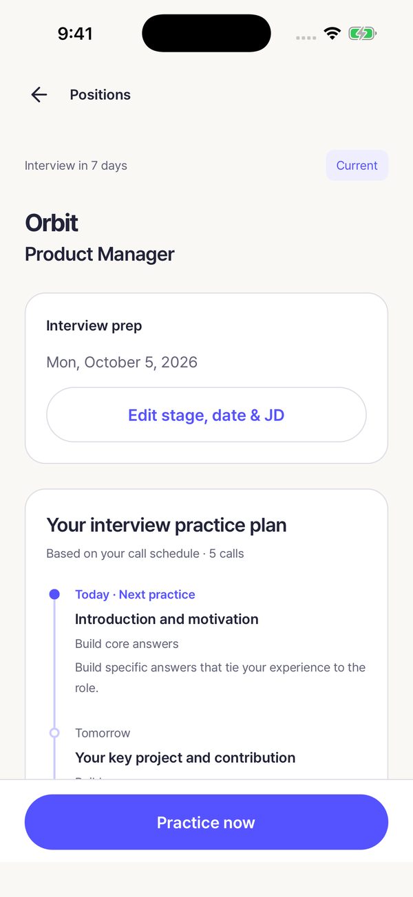 Practice plan up to the interview date